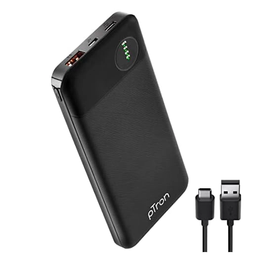 pTron Dynamo Pro 10000mAh 18W QC3.0 PD Power Bank, Made in India, Fast Charge, Type-C & Micro USB Input Ports, with 18W Type C Mini Cable for Smartphones & Other Smart Device - (Black)