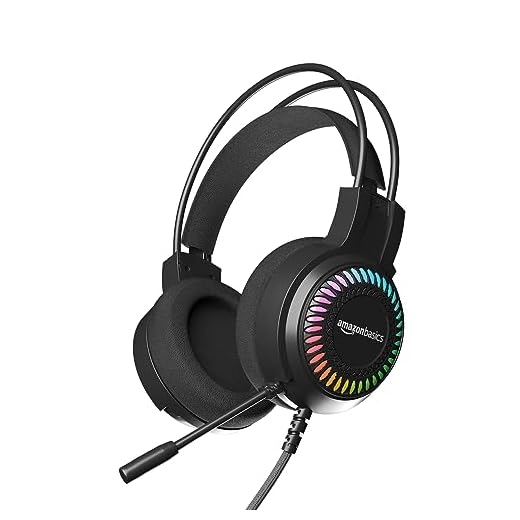 Amazon Basics Wired Over Ear Gaming Headphone with Mic for PC | 50mm Drivers | with 2m Cable (Black)