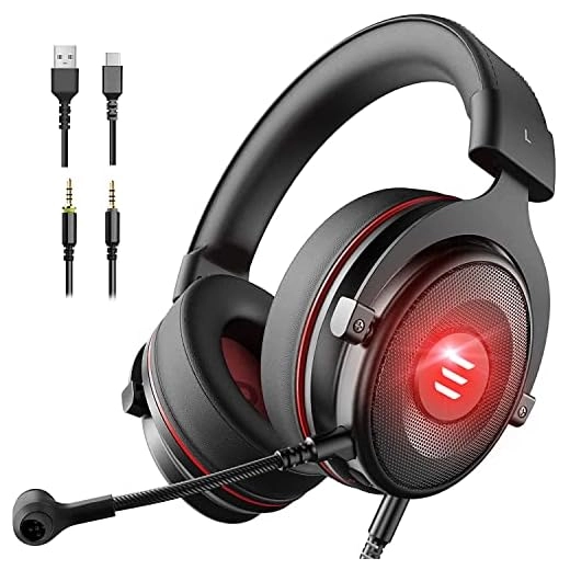 EKSA E900 Pro Gaming Headset Xbox One Headset with 7.1 Surround Sound, PS4 Headset Noise Cancelling Over Ear Headphones with Mic&LED Light, Compatible with PC, PS4, PS5, Xbox One Controller, Xbox_one, windows, playstation4 (Black)