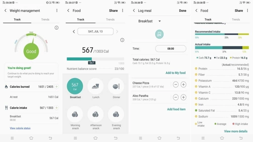samsung health app food