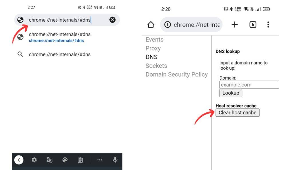 Clear DNS Cache using Google Chrome android