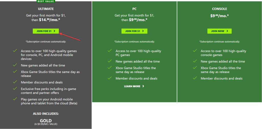 Xbox gamepass offer