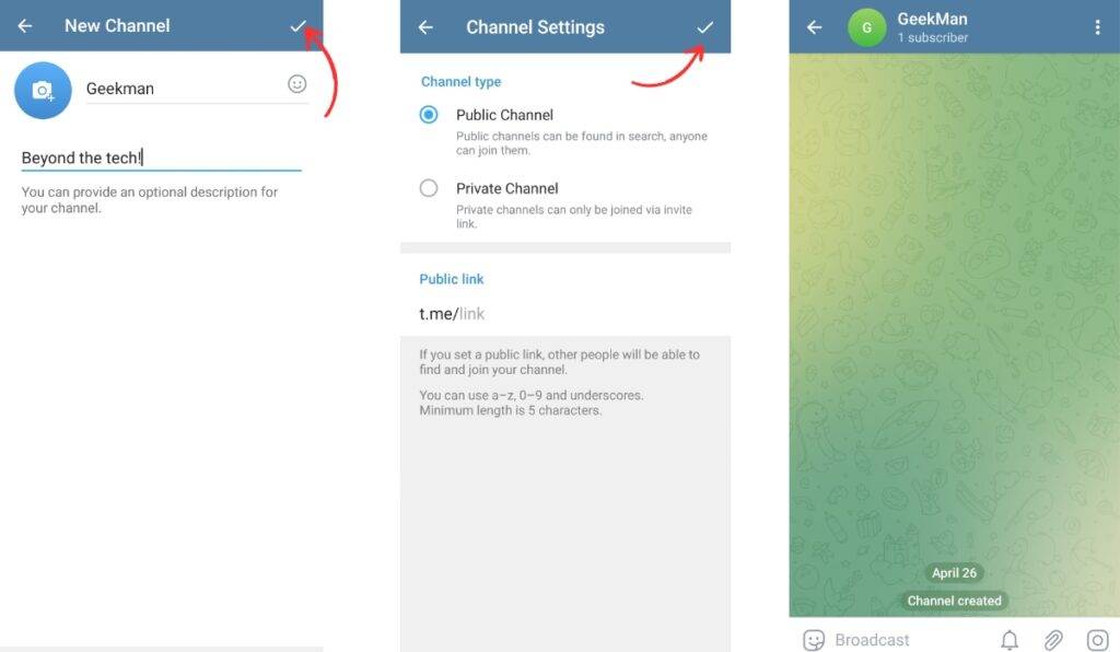 How to create a Telegram channel on Android