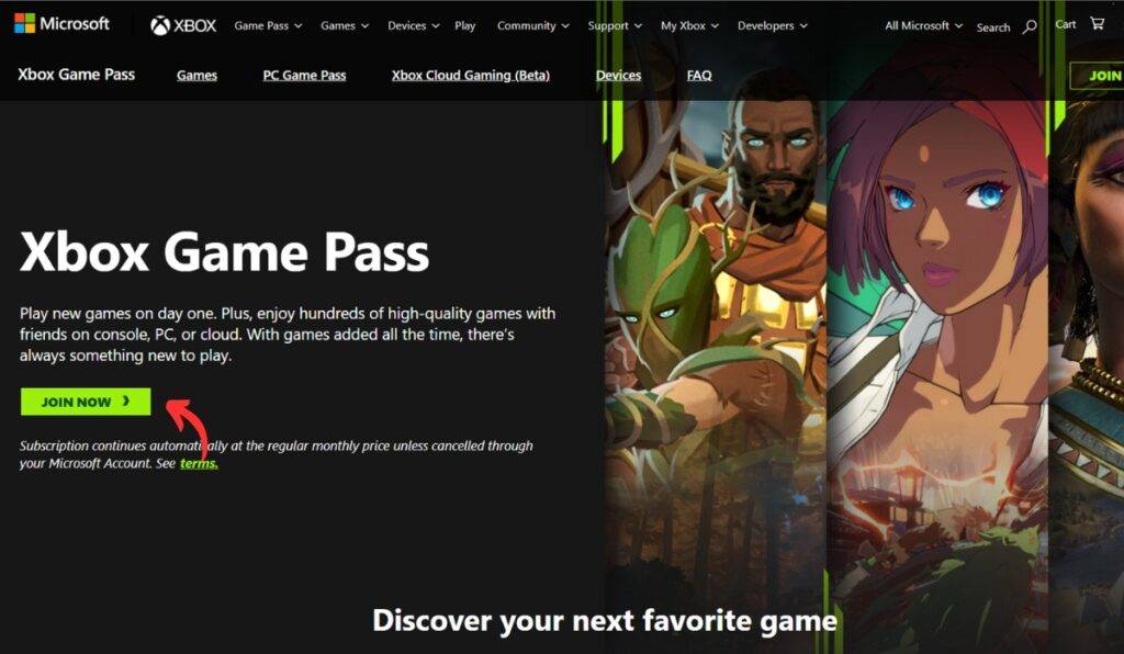 Xbox Gamepass Website
