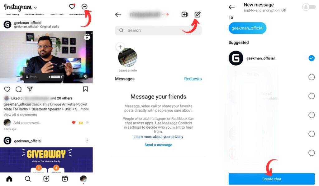 How to create a group in Instagram chat