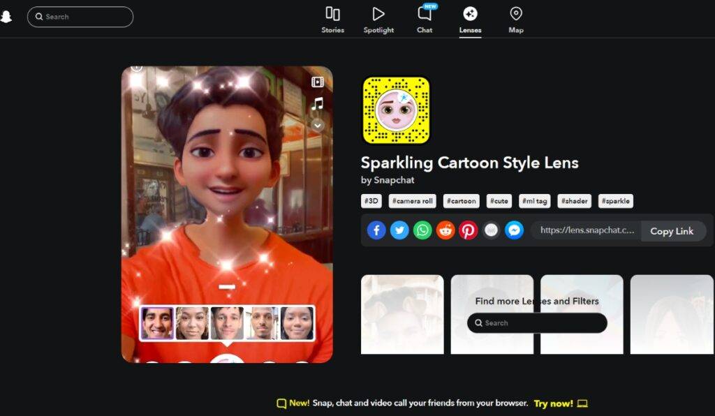 Sparling cartoon-style snapchat lens